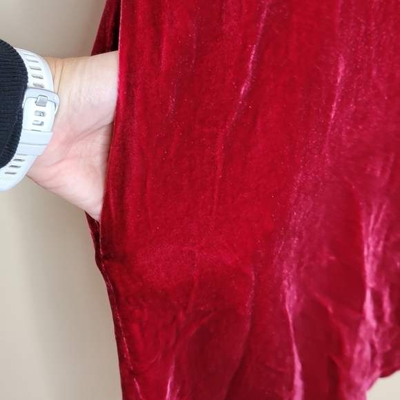 NWT Eileen Fisher | Red Velvet & Silk Long Sleeve Crew Neck Knee Length Dress - Picture 2 of 7
